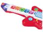 Rood-witte speelgoedgitaar met gekleurde knoppen en lichtjes