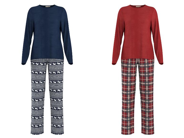 ESMARA® dames fleecepyjama in het blauw en rood.