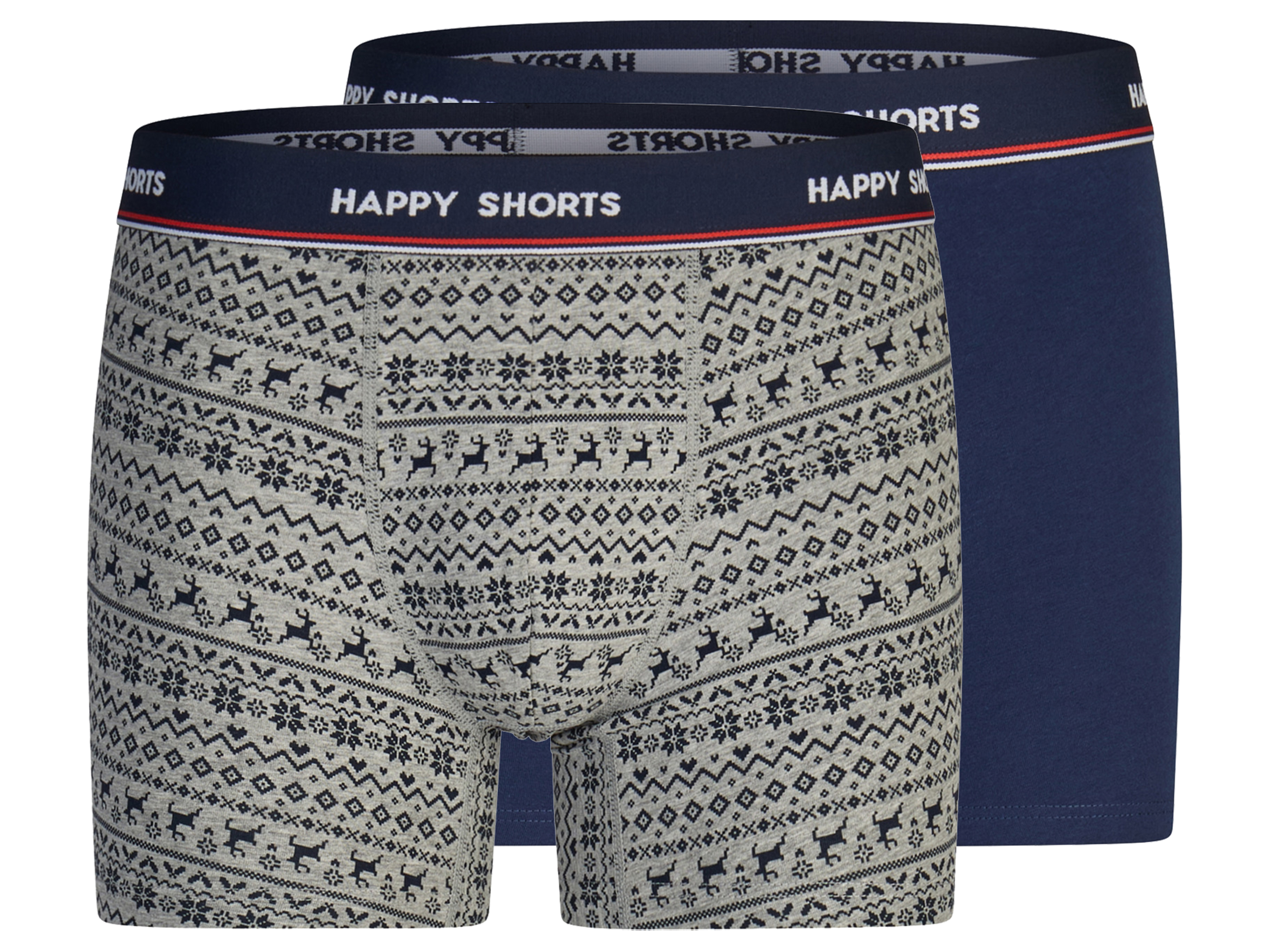 Happy Shorts Set van 2 heren kerstboxers (Donkerblauw/grijs, M)