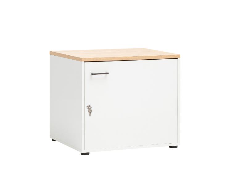 Witte afsluitbare kast met houten blad