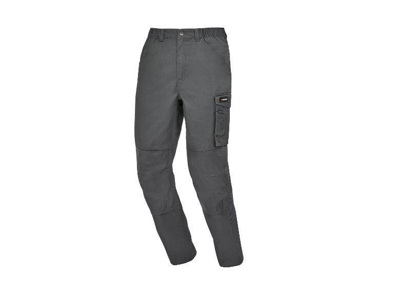 Grijze Parkside werkbroek met zijzakken en verstevigde knieën.