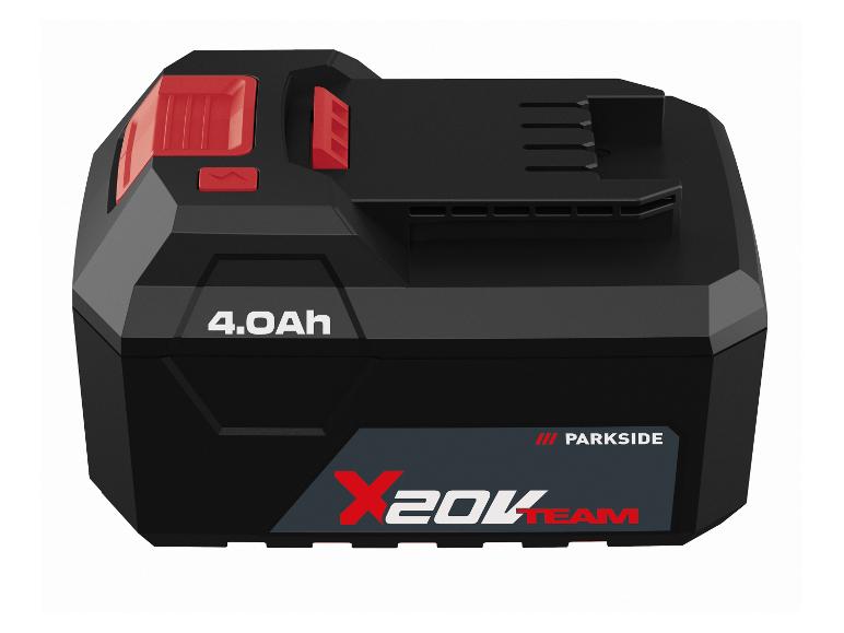 Zwarte elektrische gereedschapsaccu met rode details, 4.0Ah, 20V.