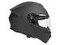 Matzwarte modulaire motorhelm met vizier, zijaanzicht.