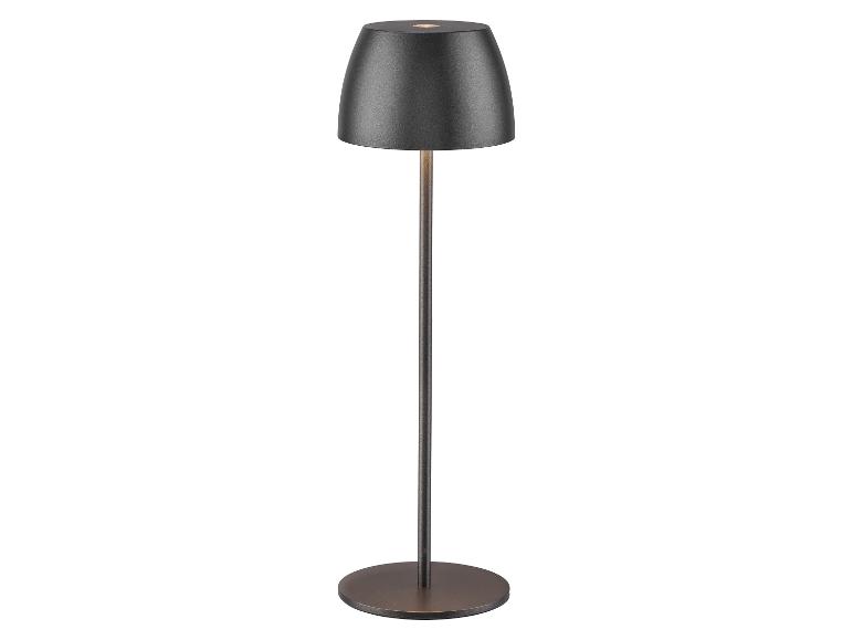 Donkergrijze, moderne vloerlamp met een conische kap en een ronde voet.