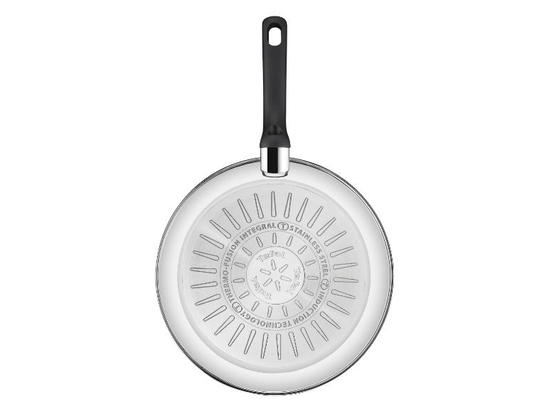 Roestvrijstalen panbodem met inductietechnologie en warmteverdelingspatroon.