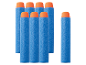 Zeven blauwe en oranje pijltjes voor een speelgoedpistool.