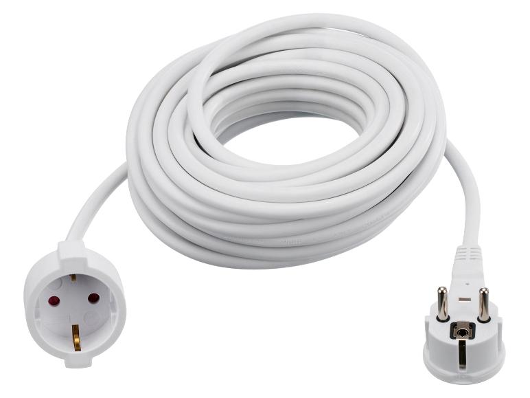 Witte elektrische verlengkabel met Europese stekkers.