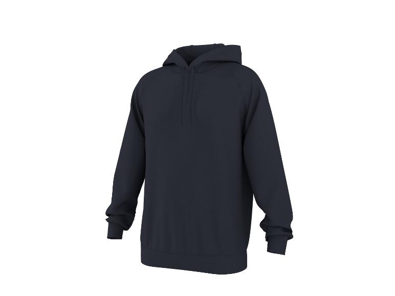 Donkerblauwe hoodie voor heren, driekwart aanzicht.