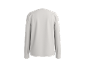 Achterkant van een lichtgrijs shirt met lange mouwen op een zwarte achtergrond