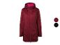 Lange donkerrode softshelljas voor dames met roze capuchonvoering
