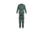 Tweedelige kinderpyjama, groen gestreepte top met lange mouwen en groene broek.