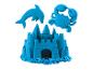 Blauw kinetisch zandkasteel met een dolfijn en krab