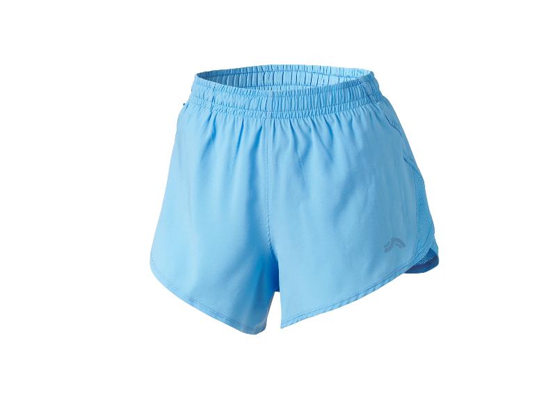 Lichtblauwe dames sportshorts met elastische tailleband en mesh details.