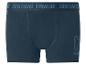 Donkerblauwe herenboxershort met tekst op de tailleband