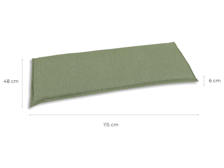 Groene zitkussen voor een bank, 115 cm breed en 48 cm diep.