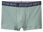 Muntgroene herenboxershort met een zwarte, bedrukte elastische tailleband.