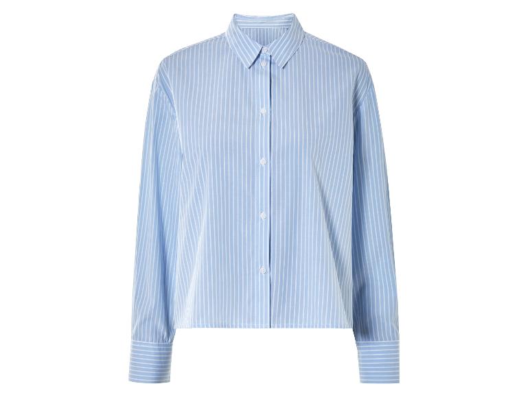 Langarmig blauw gestreept overhemd.
