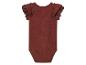 Baby romper, roestbruin, met geruite mouwtjes.