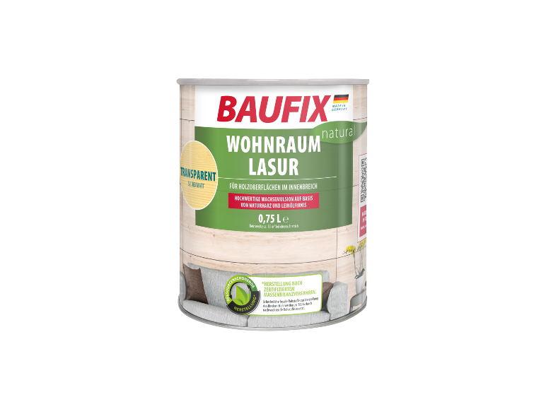 Baufix beits voor binnen: natuurlijke tint, zijdematte afwerking.