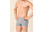 Man met ontbloot bovenlichaam draagt lichtgrijze boxershort.