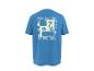 Blauw T-shirt met de tekst 'IN THE HANDS OF THE SEA' en maritieme ontwerpen.