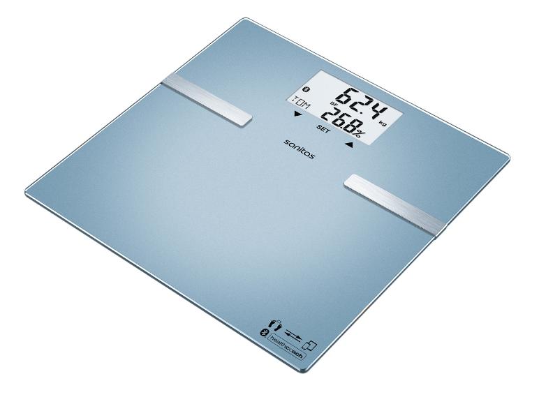 Slimme badkamerweegschaal toont gewicht (62,4 kg) en lichaamsvet (26,8%)