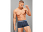 Man draagt donkerblauwe boxershorts.
