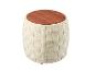 Beige ronde rieten kruk met bruin houten blad.