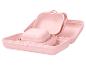 Set roze plastic stapelbare opbergdozen.