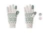 Gebreide handschoenen met beige en groen jacquardpatroon, touchscreen-compatibel.