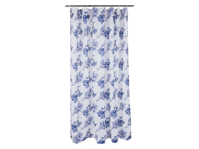 Wit douchegordijn met blauw koraalpatroon