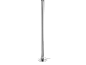 Moderne buisvormige vloerlamp met ronde chromen voet en zwarte kabel.