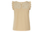 Beige tanktop met broderie anglaise details.
