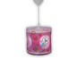 Een roze hanglamp met Paw Patrol-motief.