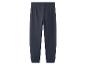 Donkerblauwe kinderjoggingbroek met elastische tailleband en boorden.