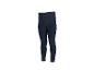 Donkerblauwe kinderlegging met gele stiksels.