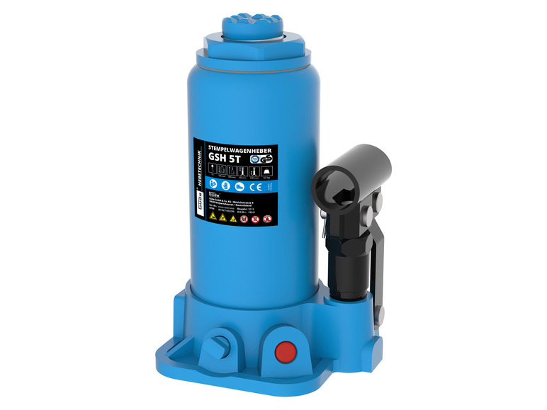 Een blauwe hydraulische krik van Güde, model GSH 5T.