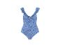 Blauw bloemenprint badpak uit één stuk met ruches bandjes en strikdetail aan de voorkant