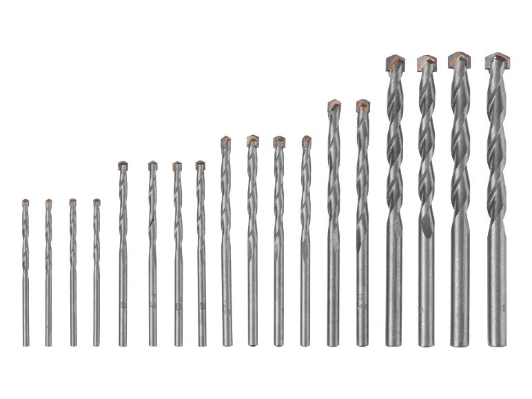 Een set metselboren in verschillende maten, met hardmetalen punten.