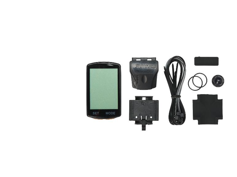 CRIVIT fietscomputer set met display, sensor, montagebeugel, kabelbinders en rubberen ringen