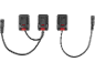 Drie batterijadapters met kabels en connectoren voor elektrisch gereedschap.