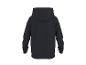 Zwarte hoodie met groen logo op de linkermouw, achterkant.