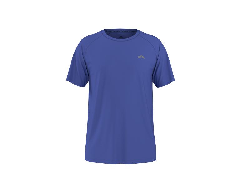 Blauw sport-T-shirt met korte mouwen en ronde hals.