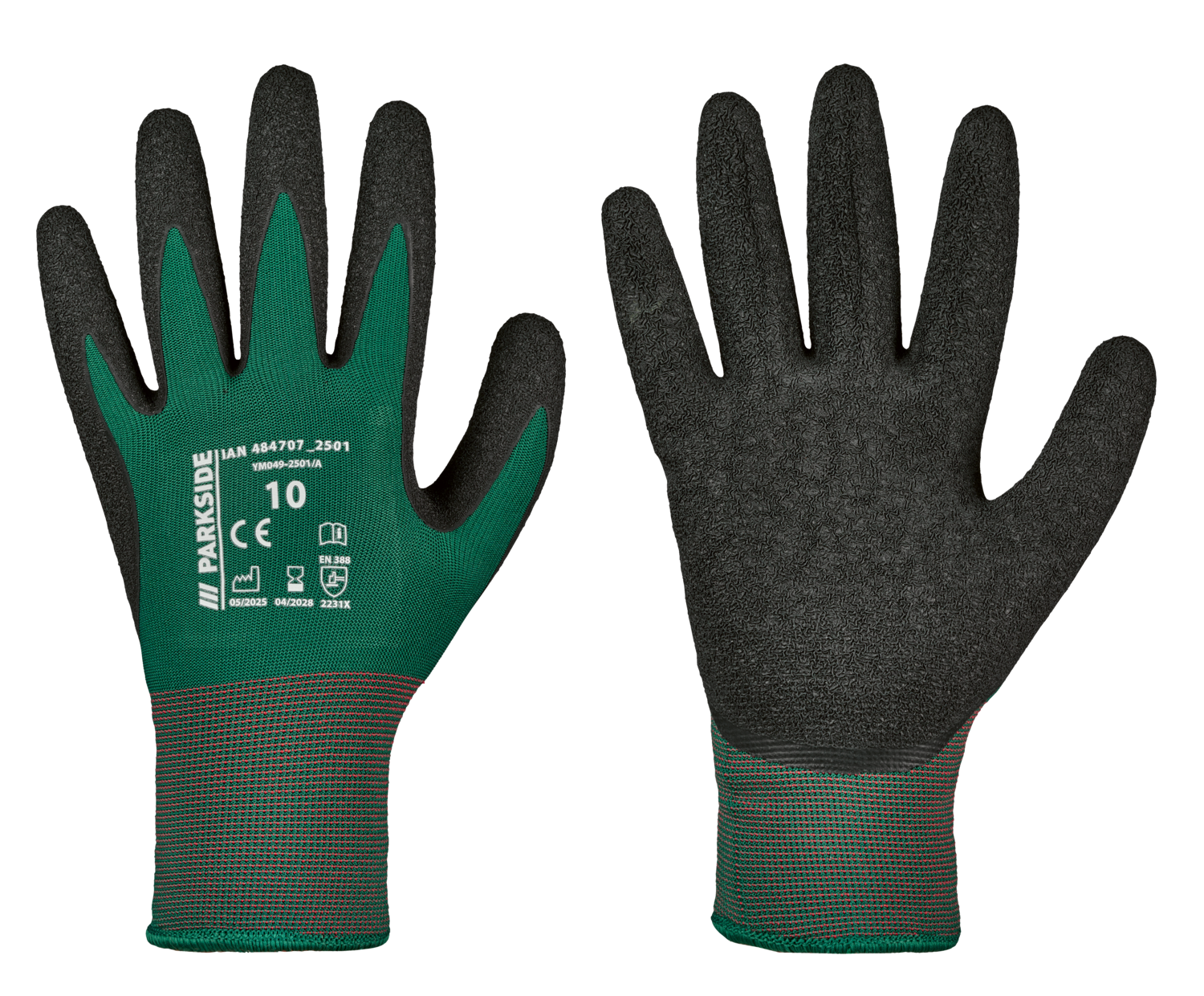 PARKSIDE Latex werkhandschoenen (Zwart/groen)