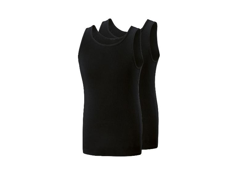 Twee zwarte katoenen heren tanktops.