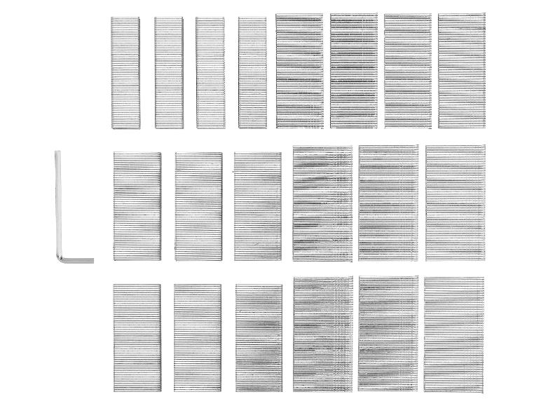 Assortiment spijkers en inbussleutel.