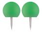 Twee groene punaises met een witte punt.
