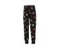 Zwarte joggingbroek met Halloween-patroon: pompoenen, spinnenwebben en dinoschedels.