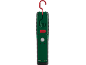 Groene werklamp met rode haak, magnetische basis en 5V DC 1A oplaadpoort.