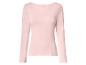 Lichtroze top met lange mouwen en boothals.